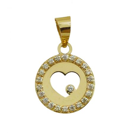 Colgante medalla corazón con circonitas oro 18k