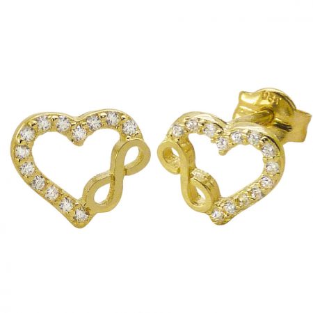 Pendientes corazón e infinito con circonitas oro 18k