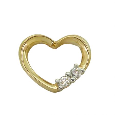 Colgante corazón brillo y 2 diamantes oro 18k