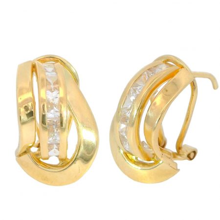 Pendientes bandas en brillo y circonitas oro 18k