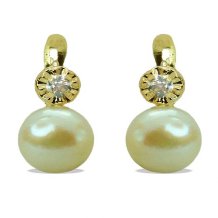Pendientes comunión perla natural y circonitas oro 18k