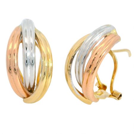 Pendientes tricolor bandas talladas oro 18k