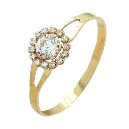 Anillo cuajo de circonitas aro brillo liso oro 18k