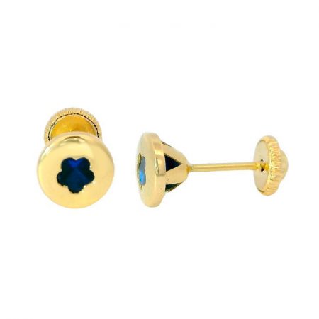 Pendientes redondos piedra color zafiro 4mm. oro 18k