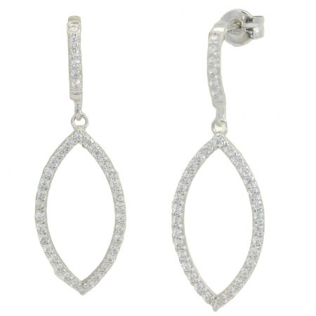 Pendientes largos oval circonitas oro blanco 18k