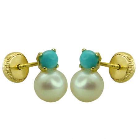 Pendientes perla y turquesa en oro 18k