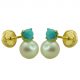 Pendientes perla y turquesa en oro 18k