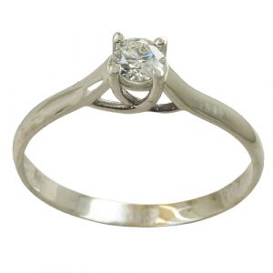 Anillo solitario brillo 4 garras con diamante oro blanco 18k.