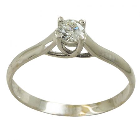 Anillo solitario brillo 4 garras con diamante oro blanco 18k.