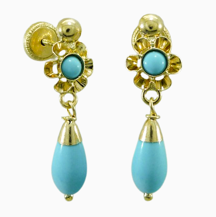 Pendientes arquillo color turquesa 20mm. oro 18k