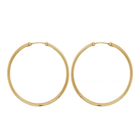 Pendientes aro tubo lisos brillo espejo 40x2mm. oro 18k