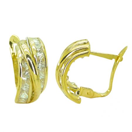 Pendientes 2 bandas circonitas carre brillo oro 18k