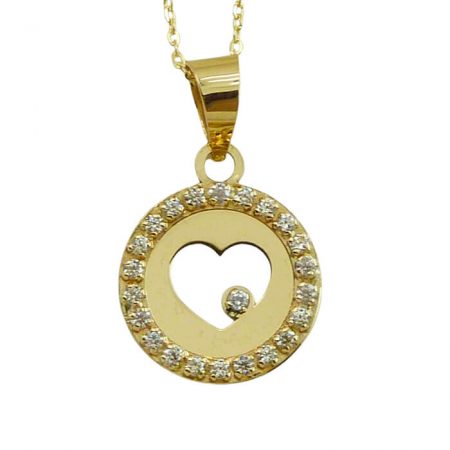 Gargantilla medalla corazón calado circonitas oro 18k