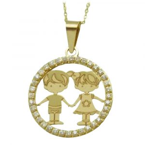 Gargantilla circulo circonitas niño y niña oro 18k