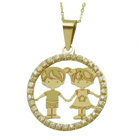 Gargantilla circulo circonitas niño y niña oro 18k