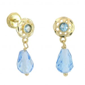 Pendientes arquillo cristal azul oro18k