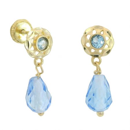 Pendientes arquillo cristal azul oro18k