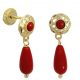 Pendientes arquilllo bola color coral tallados oro 18k