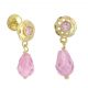 Pendientes arquillo y cristal rosa tallados brillo oro 18k
