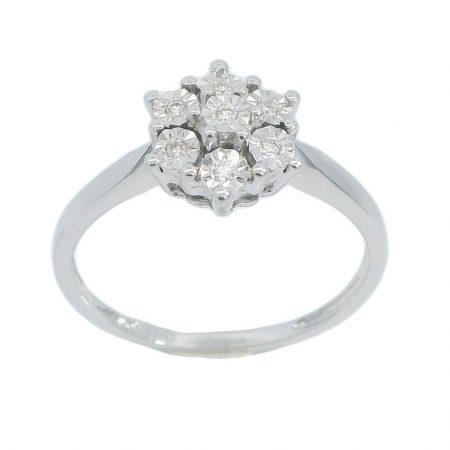 Anillo brillo flor cuajo de diamantes oro blanco 18k