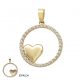 Colgante círculo con circonitas y corazón liso brillo oro 18k