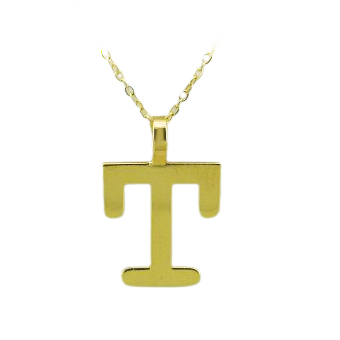 Gargantilla letra T lisa brillo oro 18k