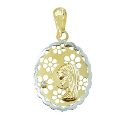 Medalla comunión bicolor oval 15mm. oro 18k