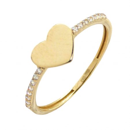 Anillo circonitas corazón liso oro 18k