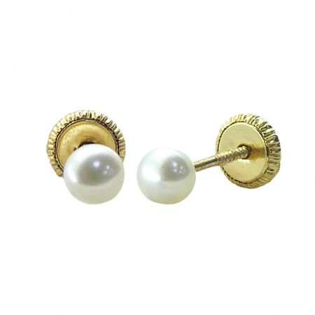 Pendientes perla natural blanca 3/3,5mm. oro 18k