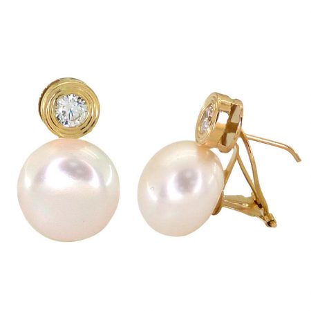 Pendientes chatón 7'5mm perla botón 12mm. oro 18k