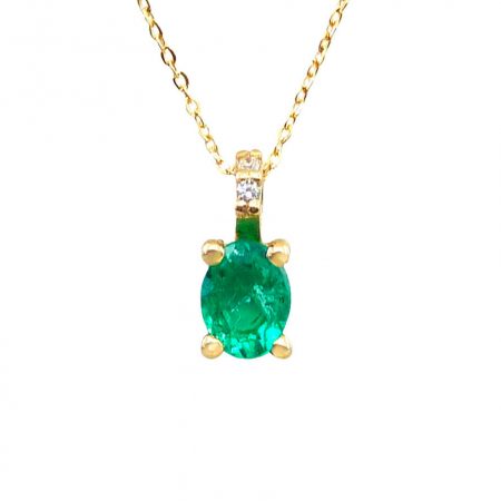 Gargantilla esmeralda oval 3 diamantes oro 18k