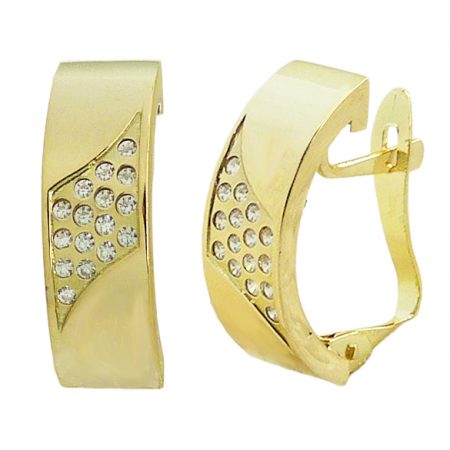 Pendiente medio aro mate piedras oro 18k