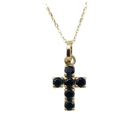 Gargantilla cruz piedras negras oro 18k