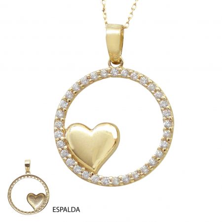 Gargantilla círculo con circonitas corazón oro 18k
