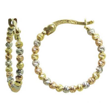 Pendientes aros bolas tricolor oro 18k