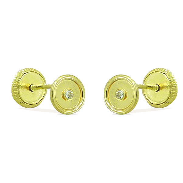 Pendientes redondos lisos brillo circonita 5mm. oro 18k