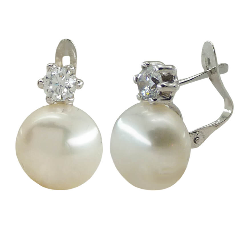 Pendientes circonita y perla oro blanco 18k