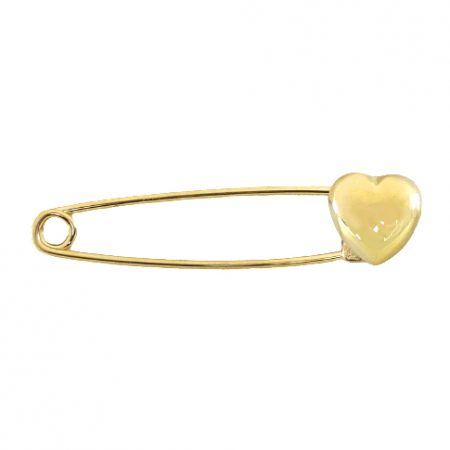 Imperdible liso con corazón brillo 33mm.oro 18k