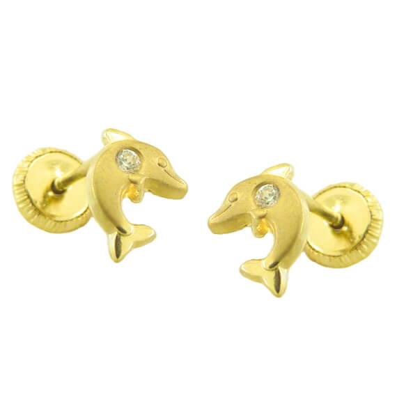 Pendientes bebe niña delfín circonita oro 18k