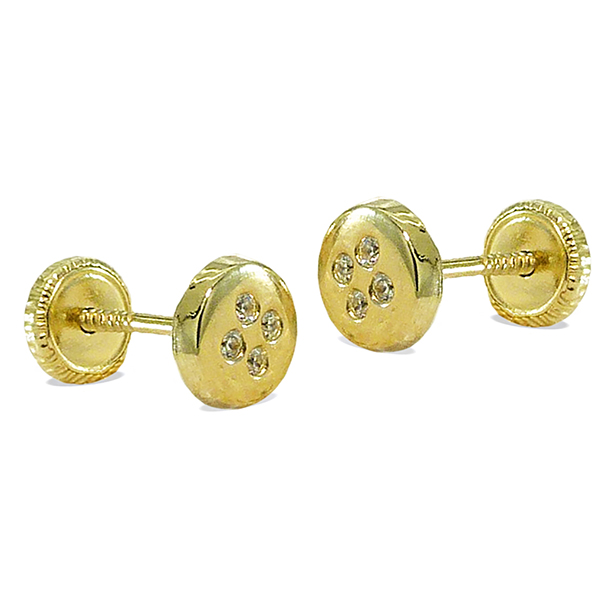 Pendientes redondos 4 circonitas 5'5mm. oro 18k