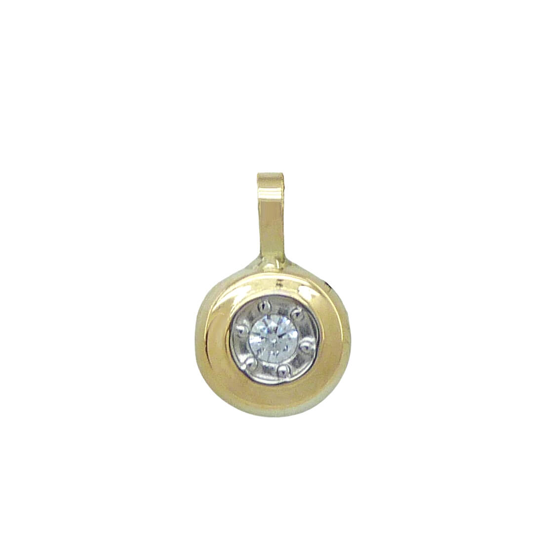 Colgante redondo brillo bicolor circonita oro 18k