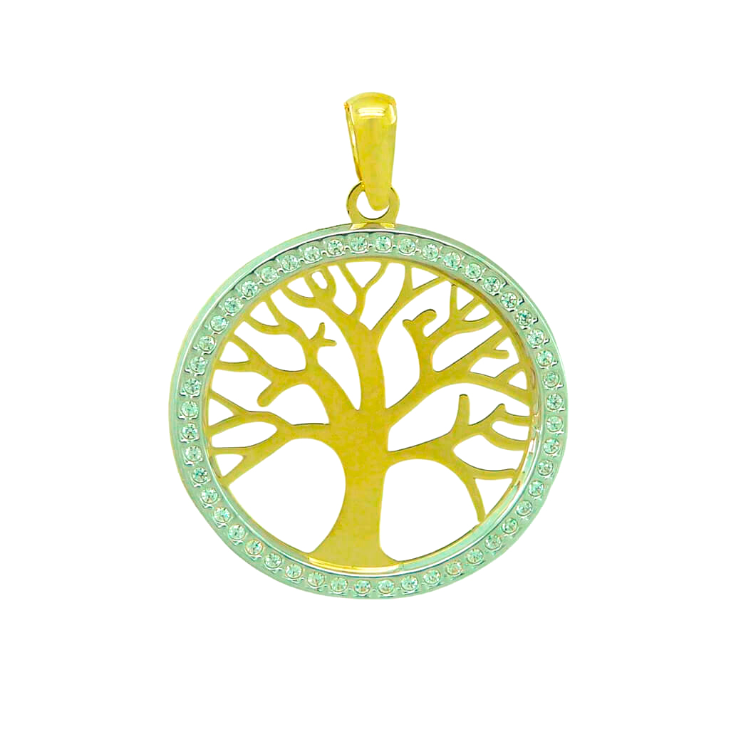 Colgante bicolor circonitas árbol de la vida oro 18k