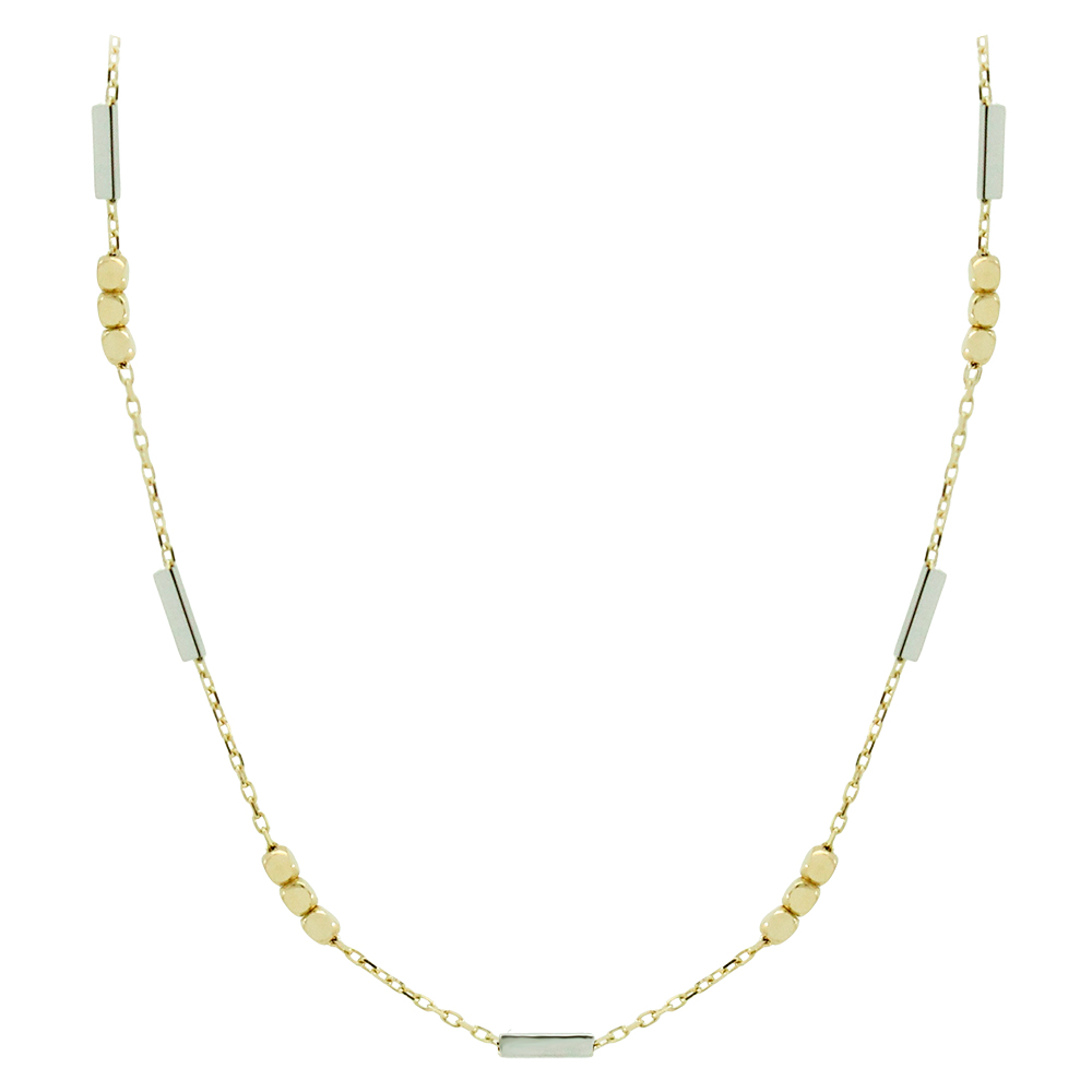 Gargantilla cadena bicolor barras y bolas planas oro 18k