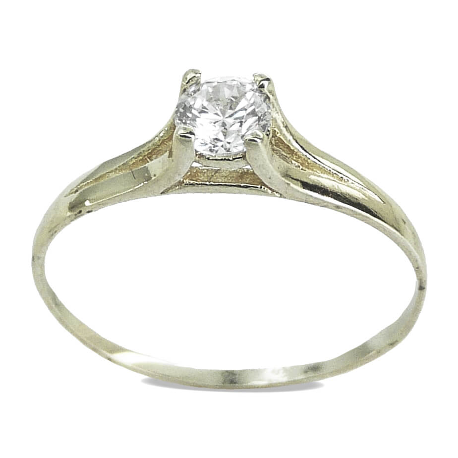 Anillo fino brillo solitario con circonita oro blanco 18k