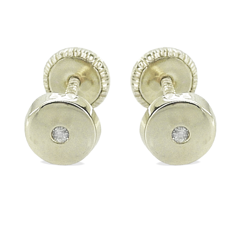 Pendientes redondos liso brillo y circonitas 5'5mm. oro blanco 18k