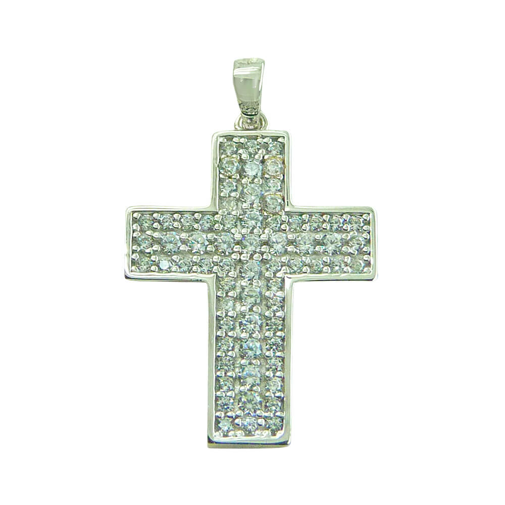 Colgante cruz brillo con circonitas oro blanco 18k