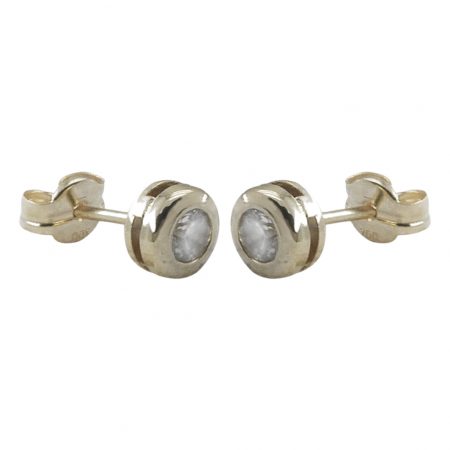 Pendientes chatón con circonita de 4mm.oro blanco 18k