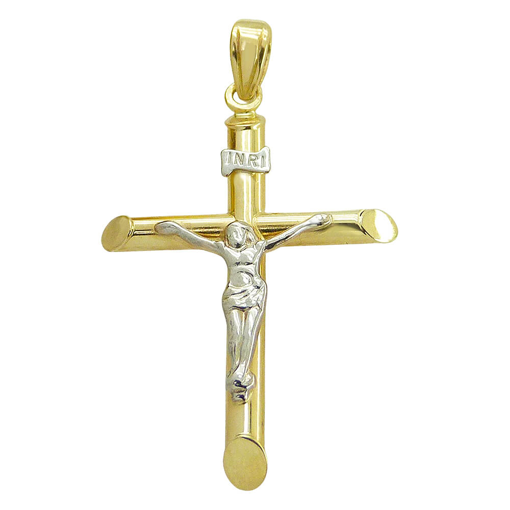 Colgante cruz bicolor con cristo oro 18k