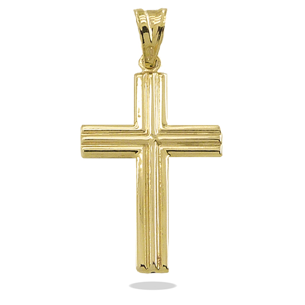 Colgante cruz brillo con carriles oro 18k