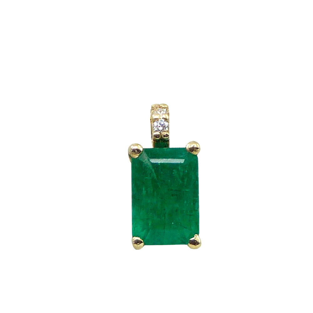 Colgante esmeralda 4 garras y diamantes oro 18k